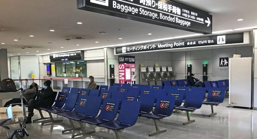 a bench near each arrival lobby