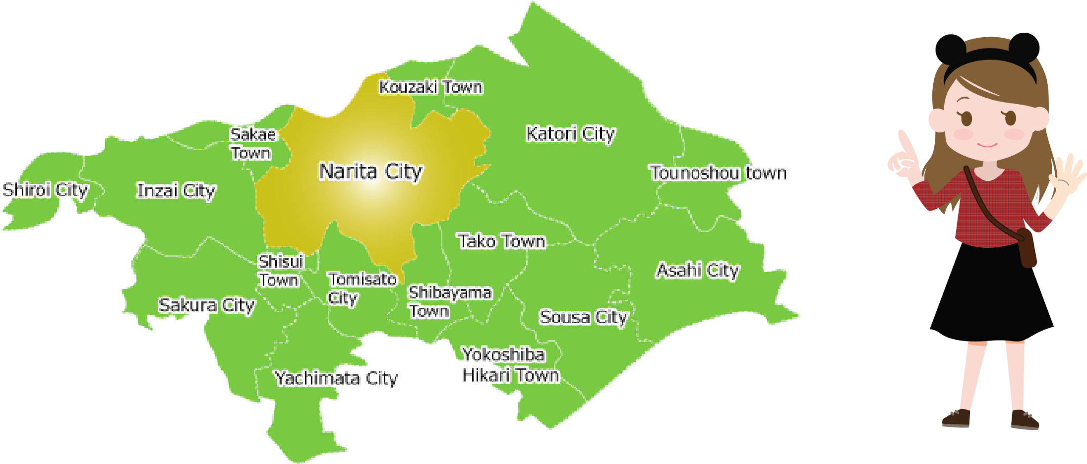 成田空港、(成田市周辺市町村)地図